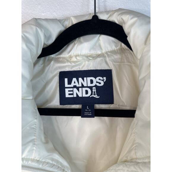 Lands End Quilted Puffer Vest Down/Feather Insulated Ivory Women Sz Large 14-16 - Picture 3 of 7